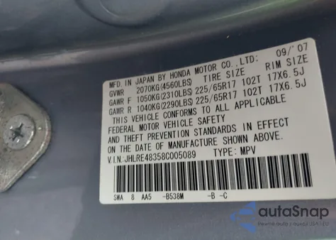 2008 Honda Cr-V Lx из США, поврежденный, VIN JHLRE48358C005089